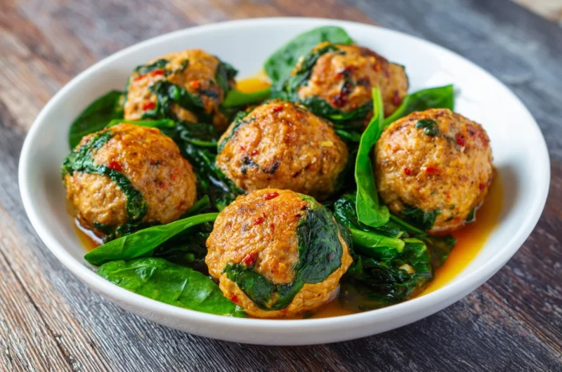 Juicy Baked Turkey Meatballs with Spinach Recipe