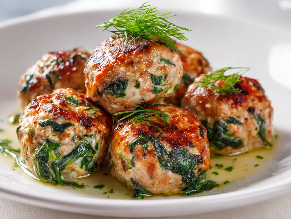 Baked Turkey Meatballs with Spinach