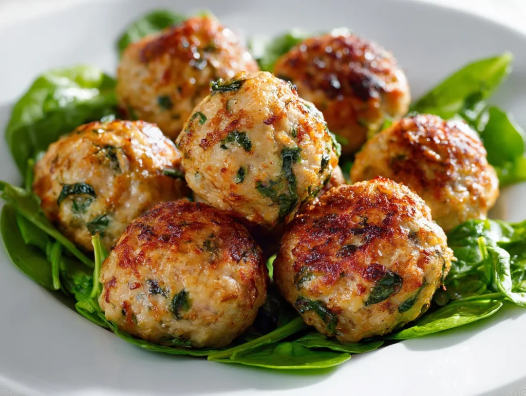Baked Turkey Meatballs with Spinach