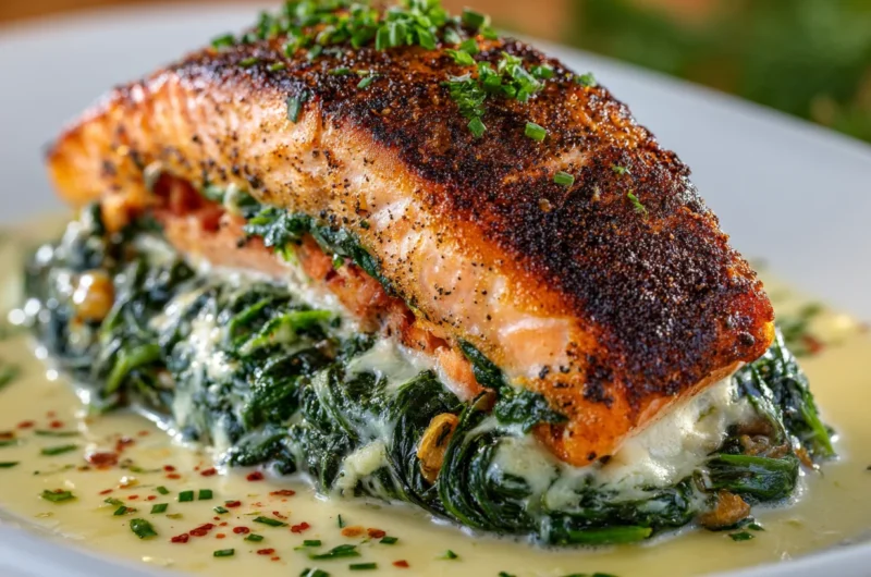 Gourmet Blackened Salmon Stuffed with Spinach and Parmesan Recipe