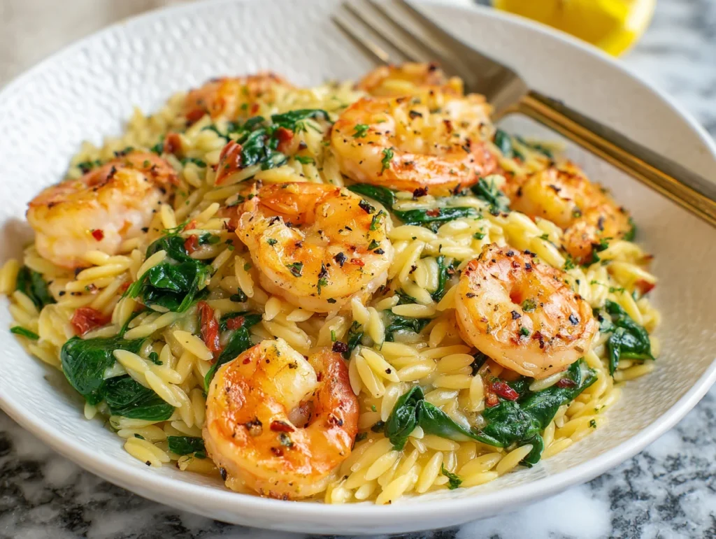 Garlic Butter Shrimp and Spinach Orzo