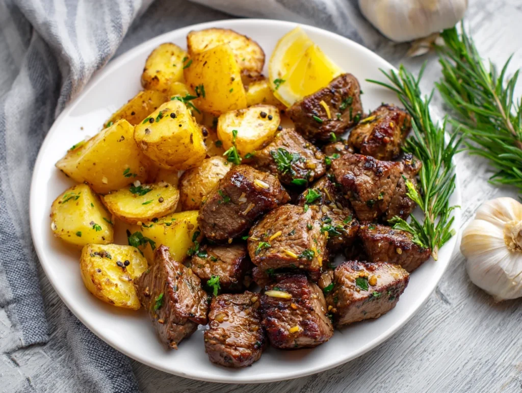 Garlic Butter Steak Bites and Potatoes