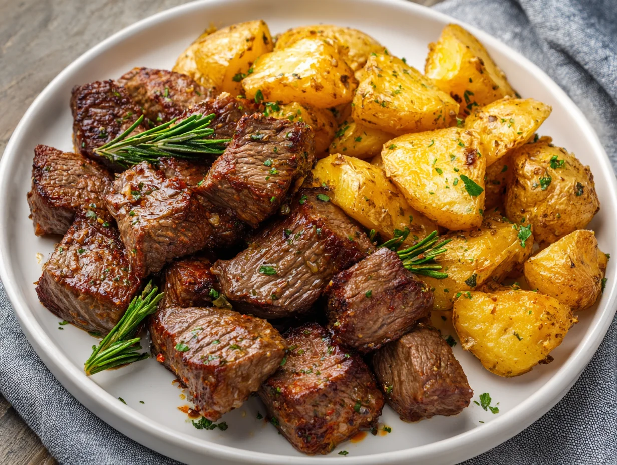 Garlic Butter Steak Bites and Potatoes
