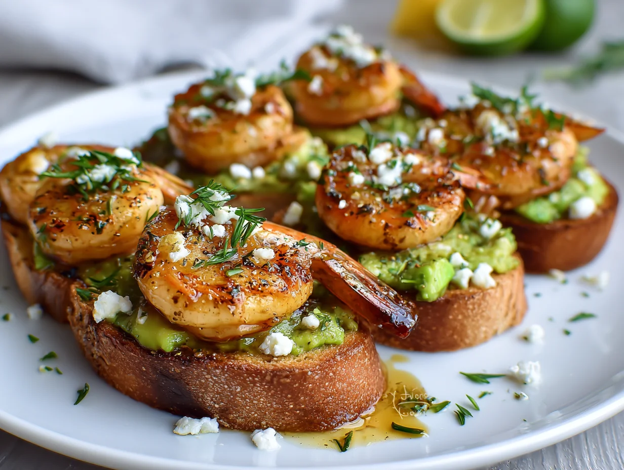 Garlic Shrimp Crostini with Avocado