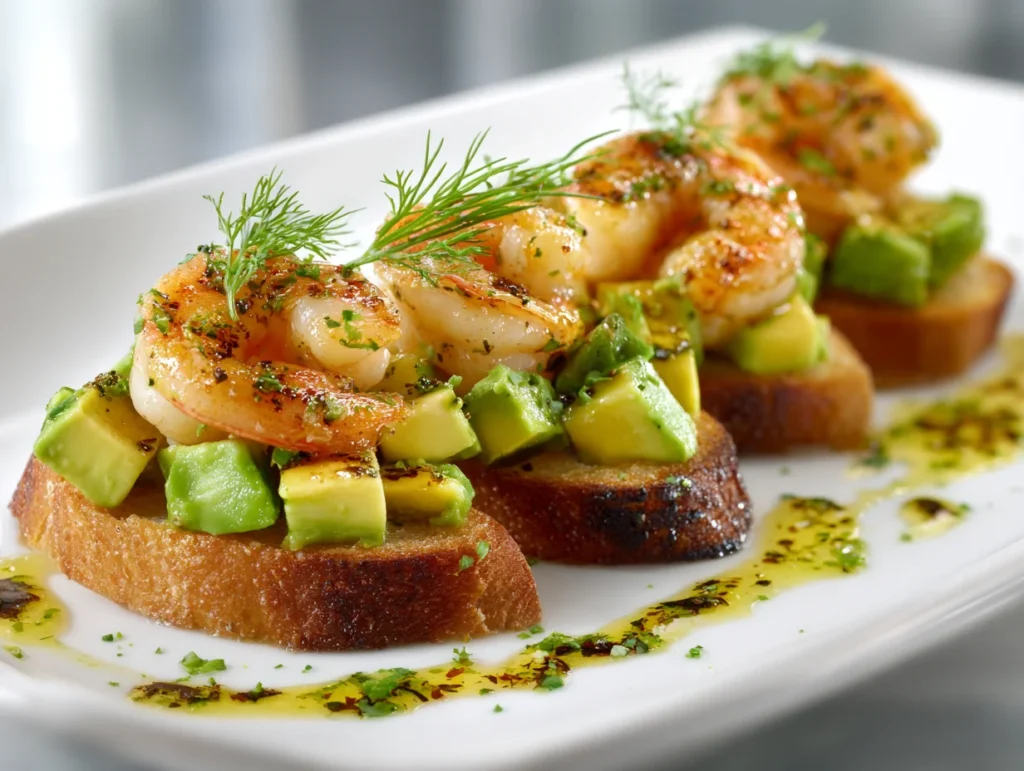 Garlic Shrimp Crostini with Avocado