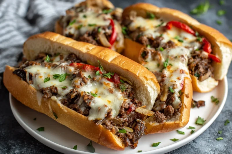 Loaded Ground Beef Philly Cheesesteaks Recipe
