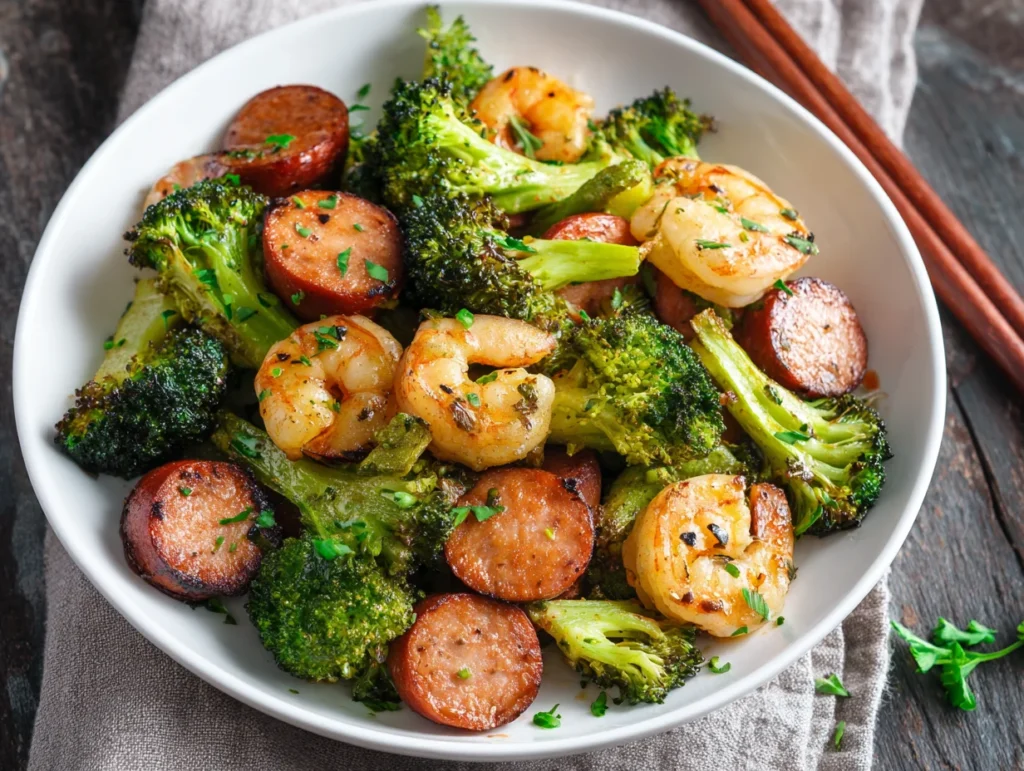 Honey Garlic Shrimp Sausage and Broccoli