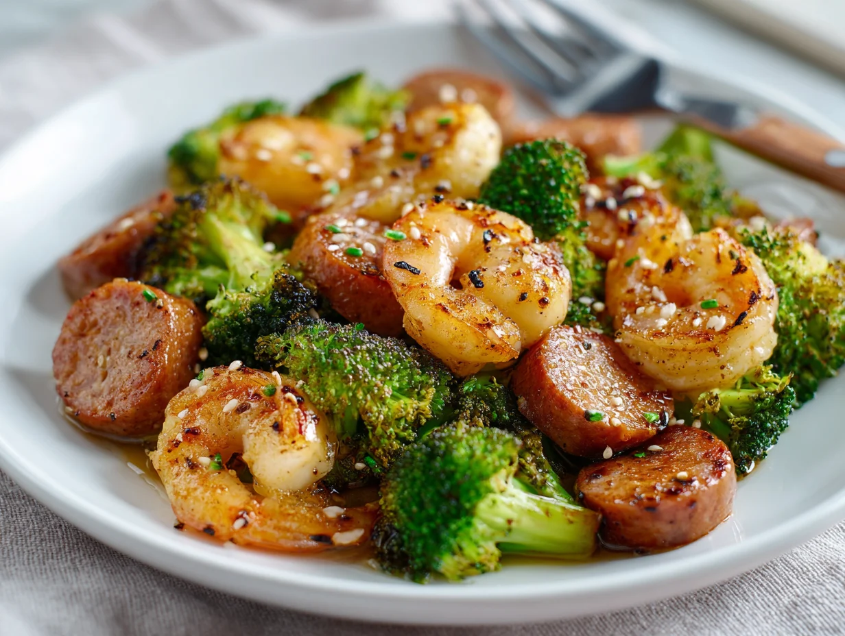 Honey Garlic Shrimp Sausage and Broccoli