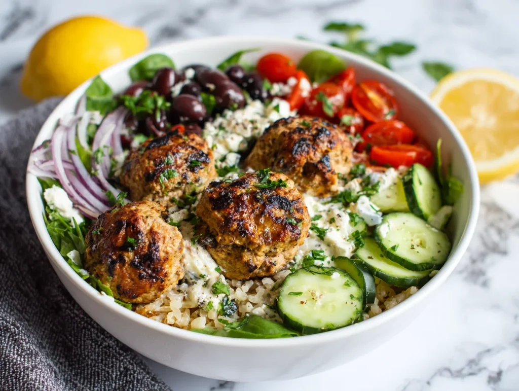 Mediterranean Chicken Meatball Bowls