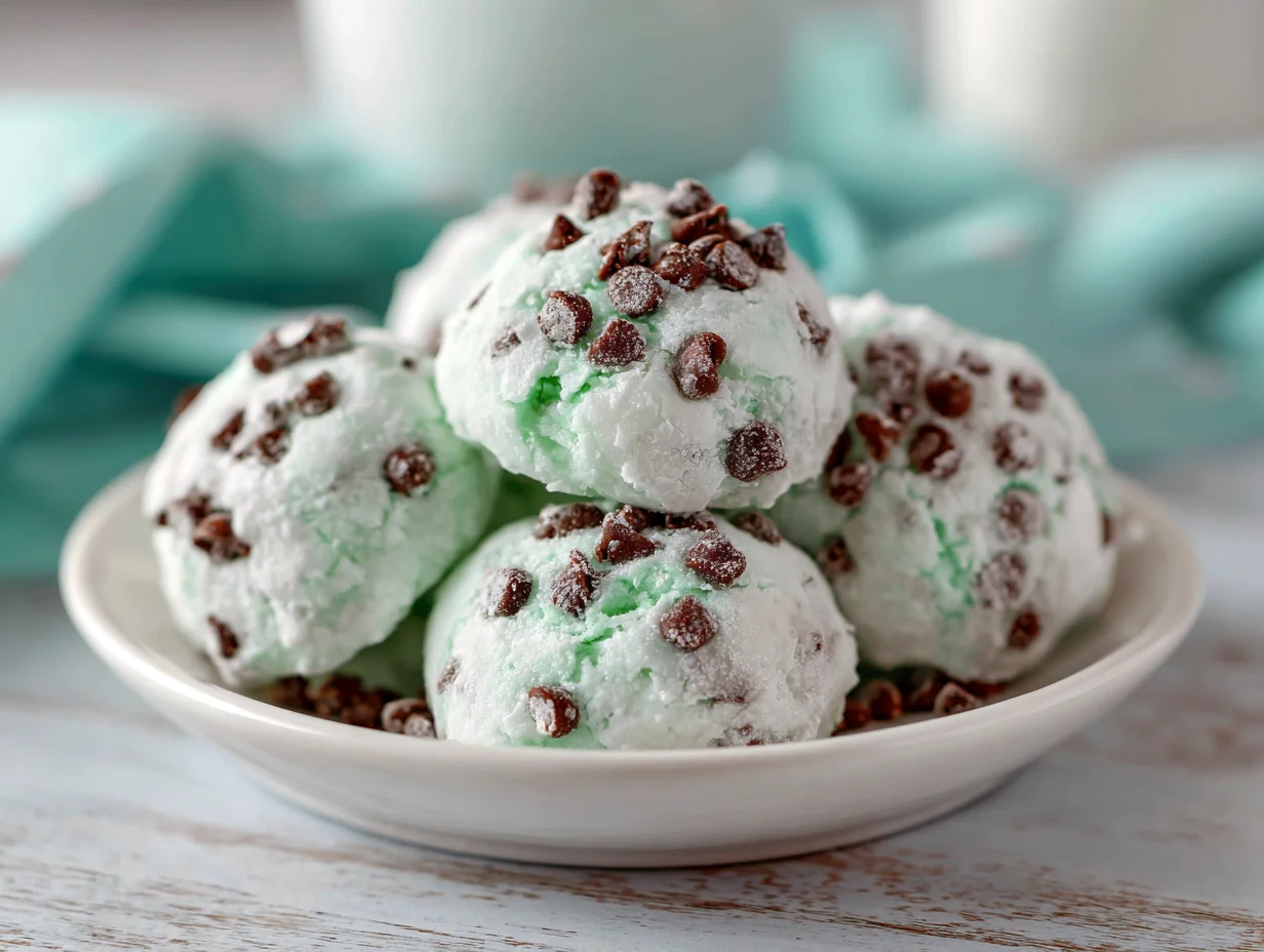 Mint Chocolate Chip Snowball Cookies