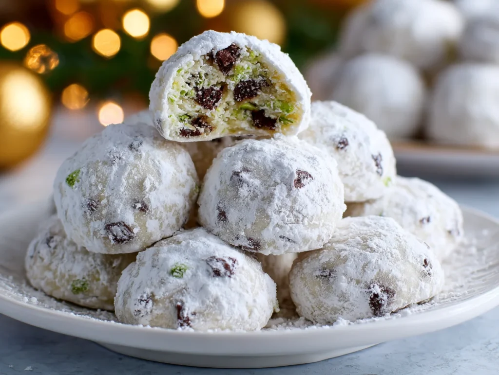 Mint Chocolate Chip Snowball Cookies