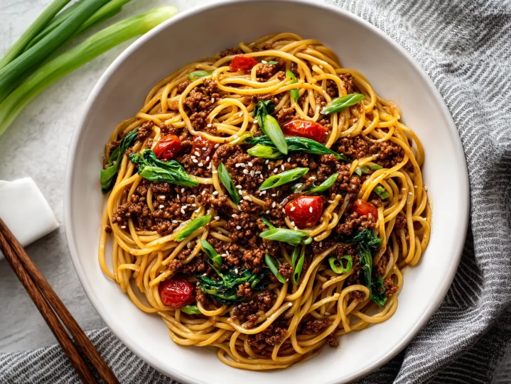 Mongolian Ground Beef Noodles