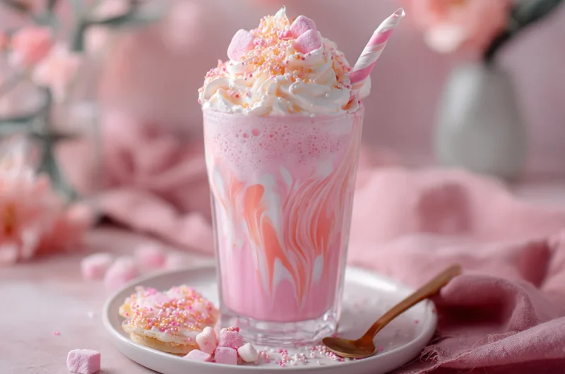 Pretty Pink and White Swirl Boozy Milkshake Recipe