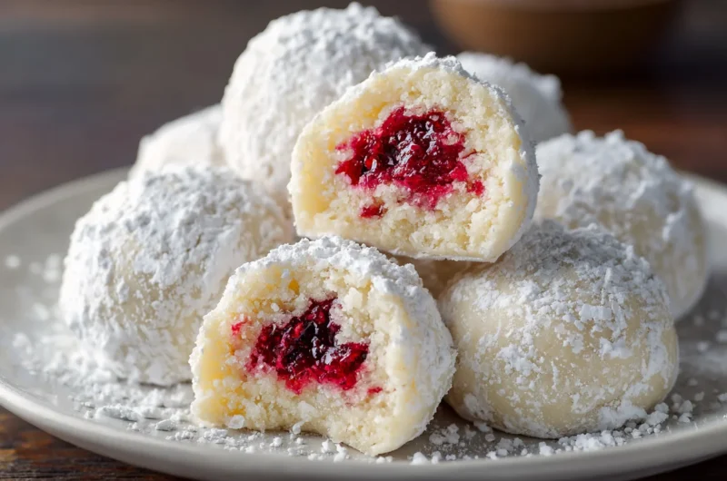 Sweet Raspberry Filled Almond Snowball Cookies Recipe