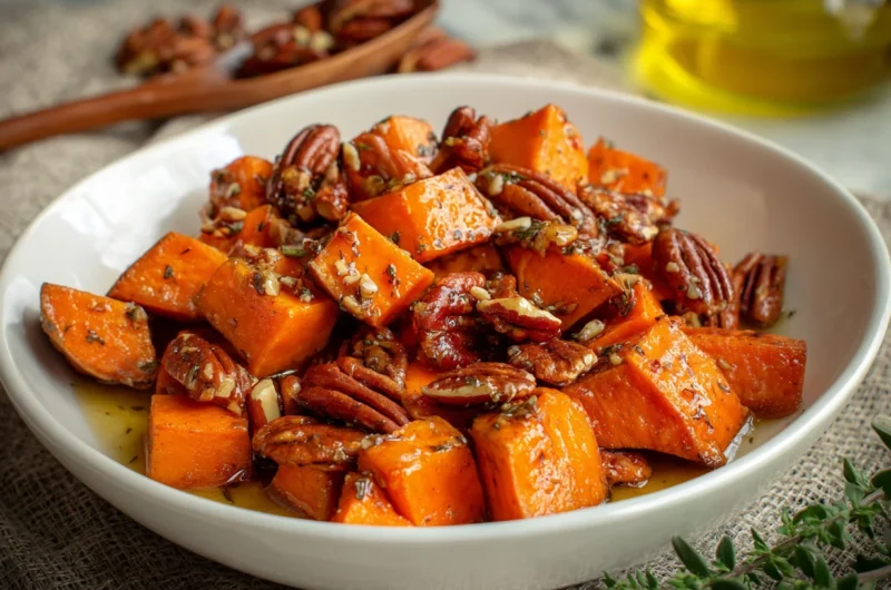 Roasted Sweet Potatoes with Maple Dijon Glaze Pecans Recipe