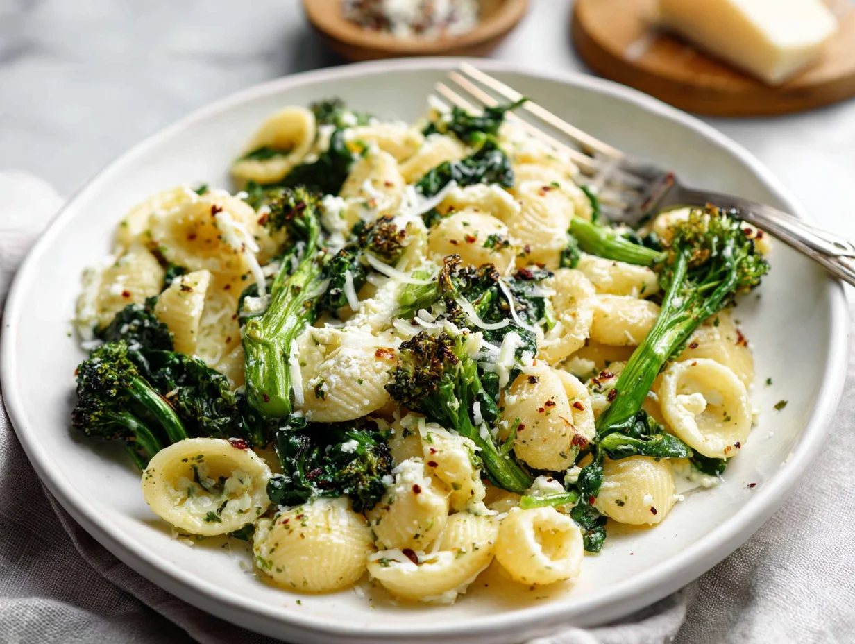 Skillet Ricotta Pasta with Roasted Broccoli and Spinach