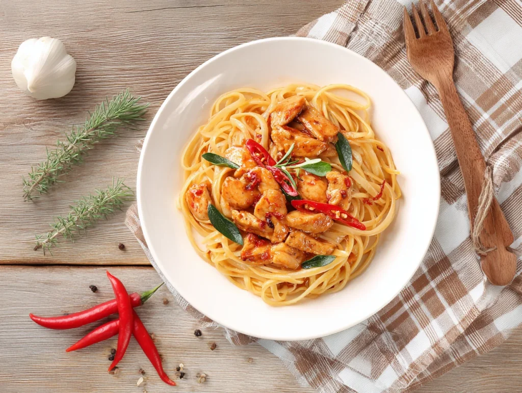 Spicy Honey Garlic Chicken Pasta