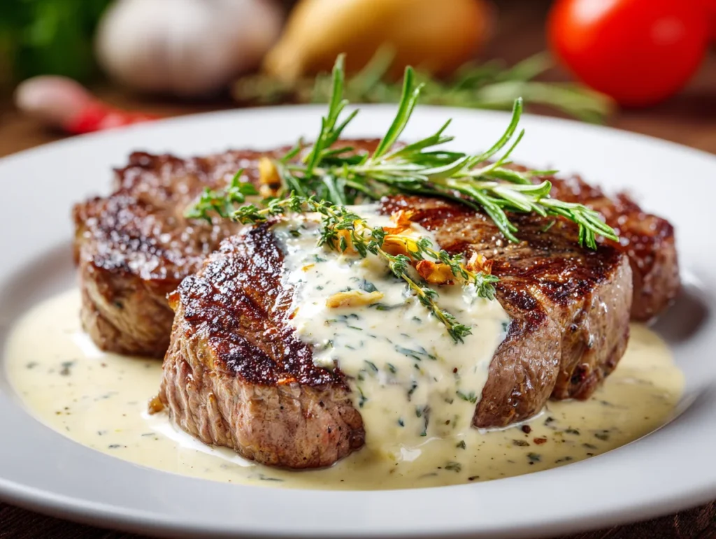 Steak with Creamy Garlic Sauce