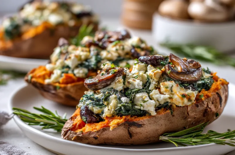 Sweet Potatoes with Spinach Mushroom Feta and Rosemary Recipe