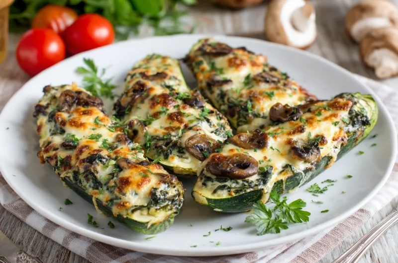 Healthy Stuffed Zucchini Boats with Spinach and Mushrooms Recipe