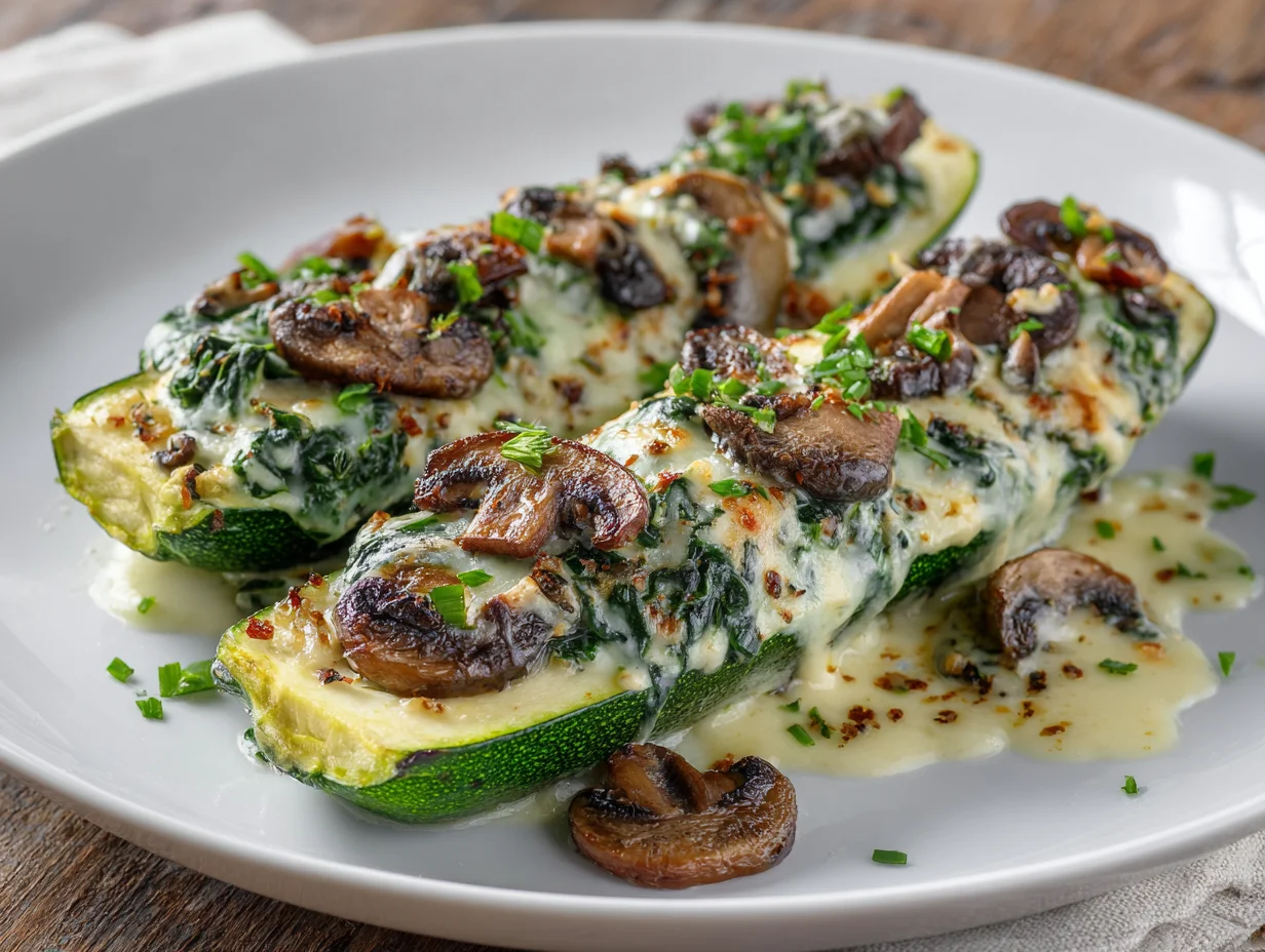 Stuffed Zucchini Boats with Spinach and Mushrooms
