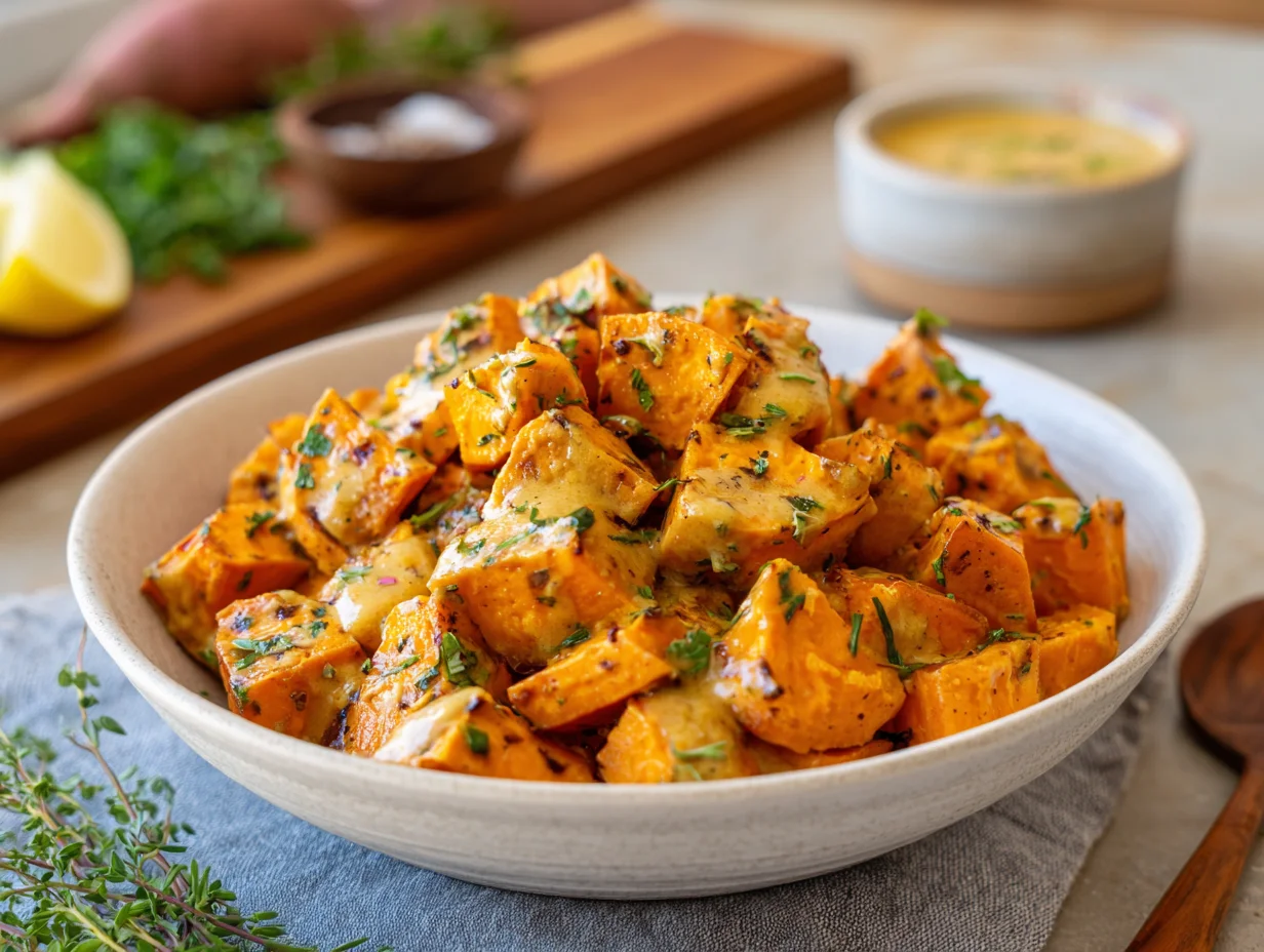 Sweet Potatoes with Tahini Butter Chickpeas