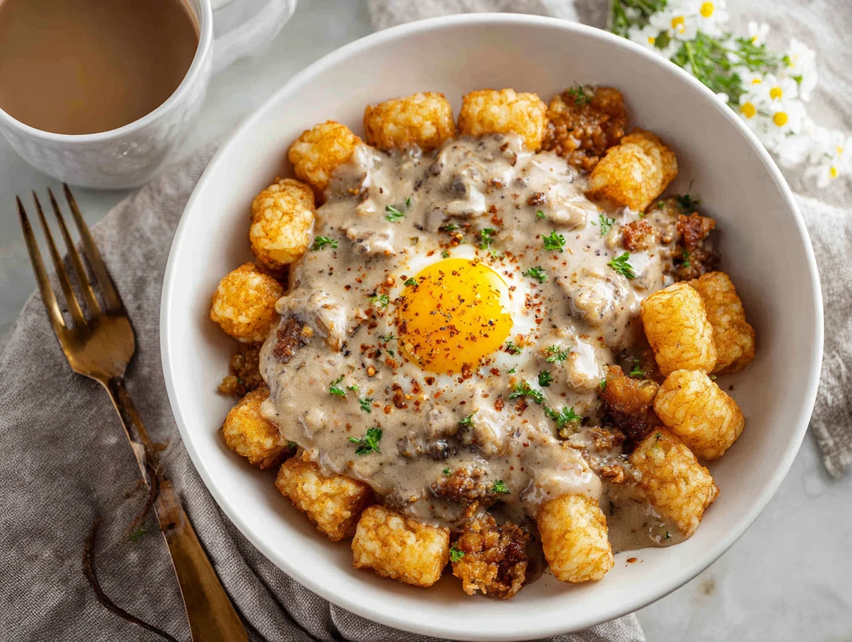 Tater Tot Breakfast Bowl with Sausage Gravy