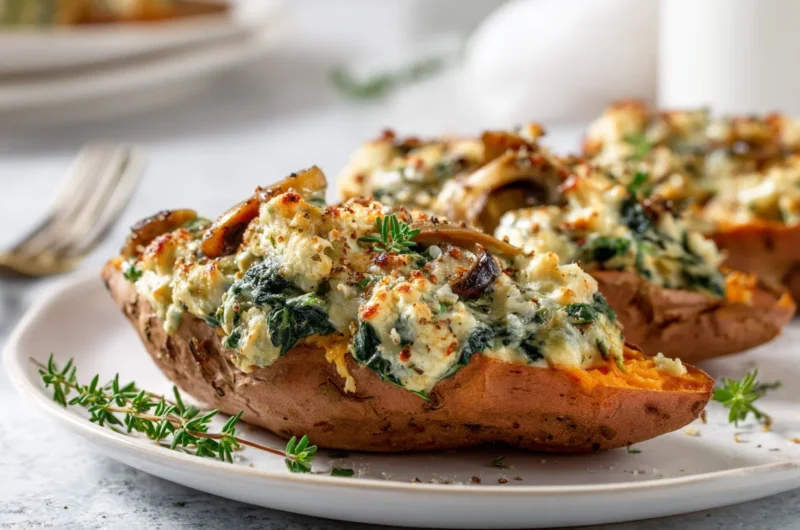 Creamy Mushroom and Spinach Stuffed Sweet Potatoes Recipe