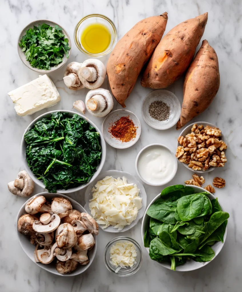 Creamy Mushroom and Spinach Stuffed Sweet Potatoes