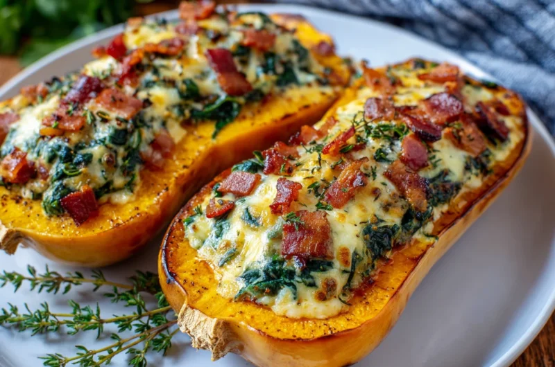 Stuffed Butternut Squash with Spinach Bacon Cheese Recipe