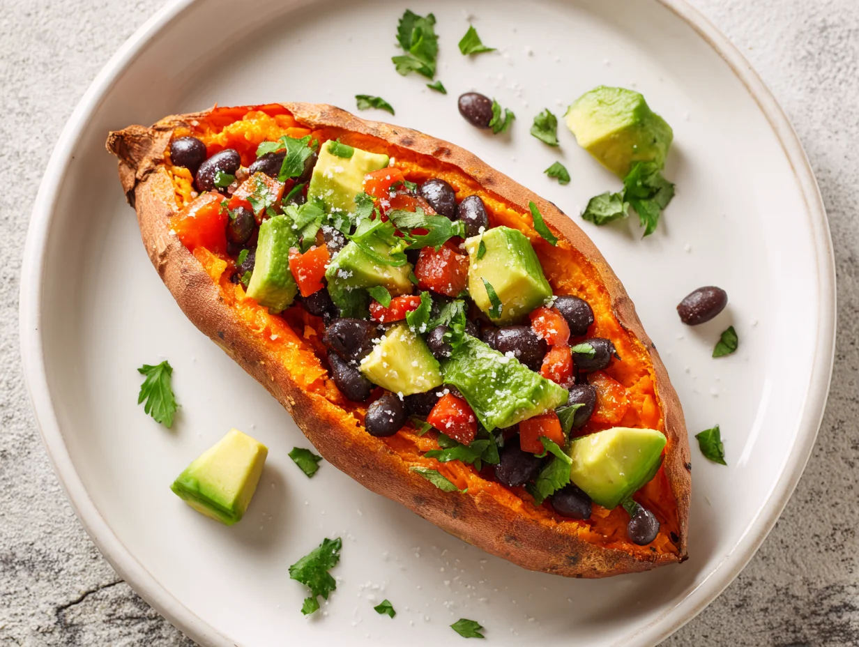 Stuffed Sweet Potato with Avocado Black Beans