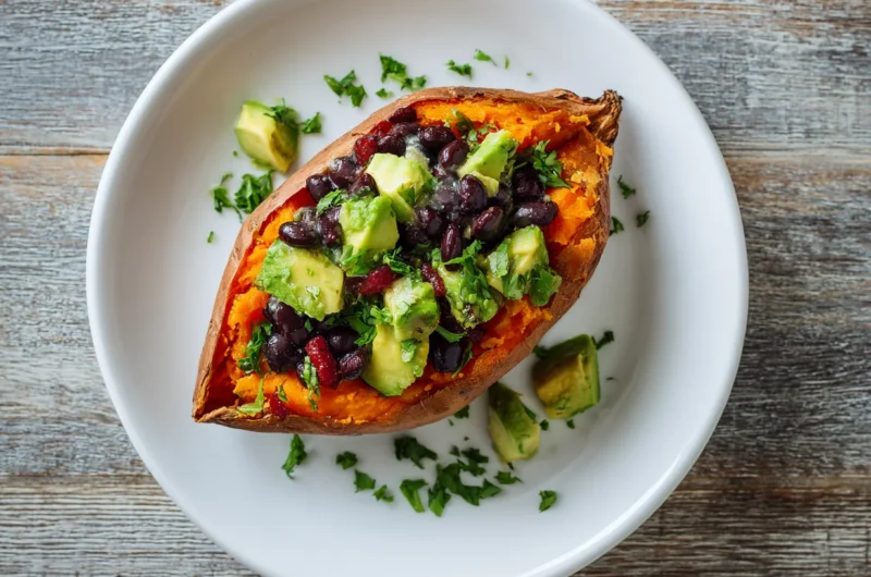 Stuffed Sweet Potato with Avocado Black Beans Recipe