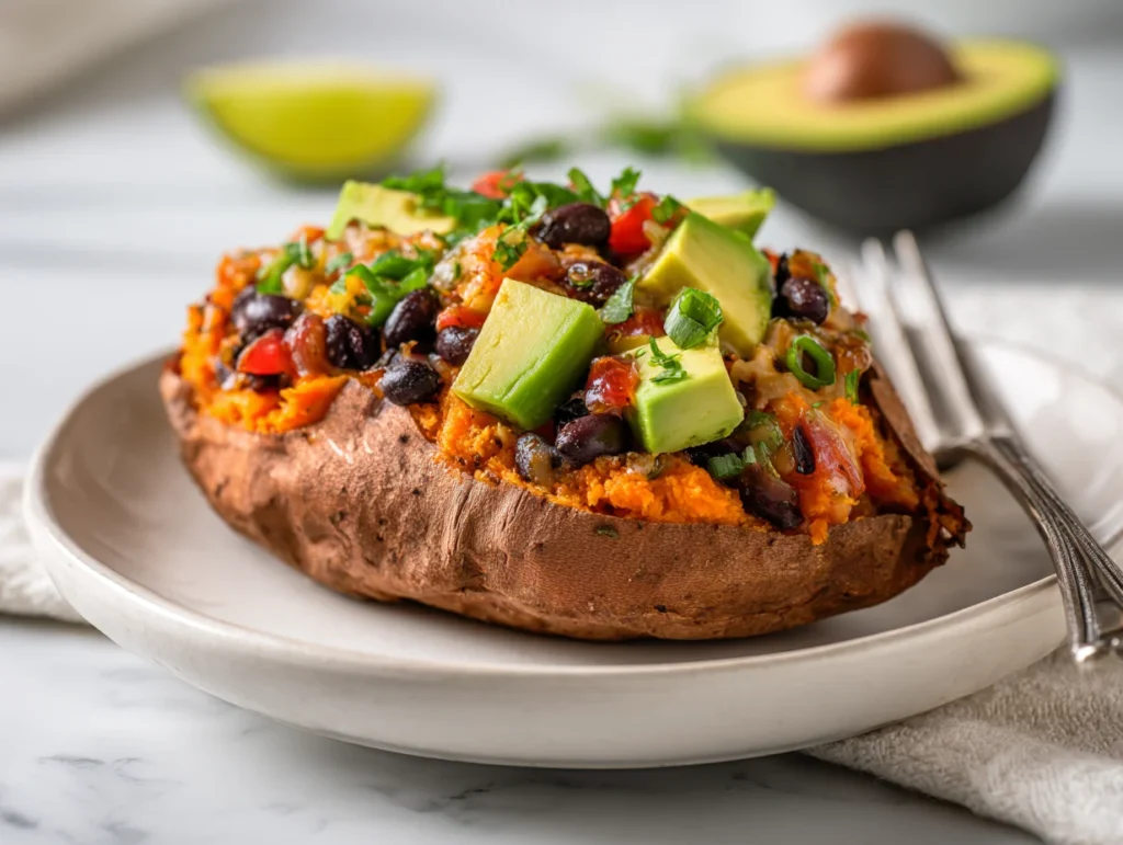 Stuffed Sweet Potato with Avocado Black Beans