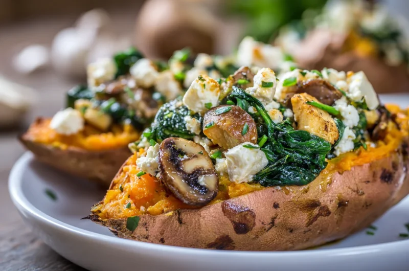 Stuffed Sweet Potatoes with Spinach Mushroom and Feta Recipe
