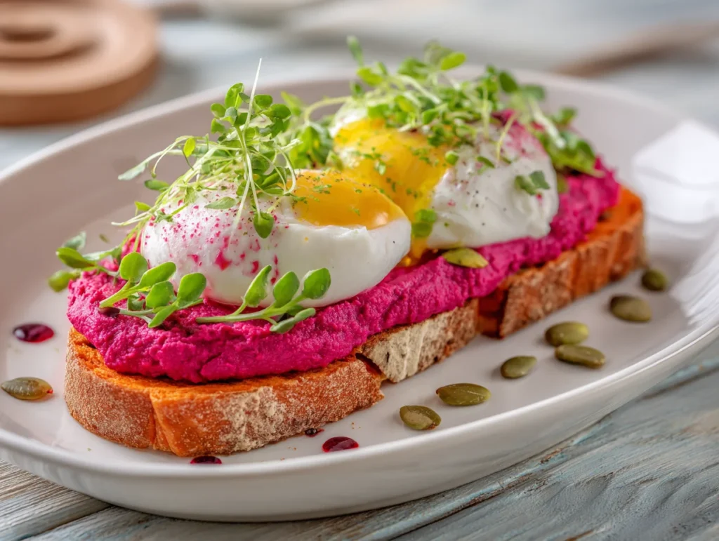 Sweet Potato Toast with Beet Hummus Burrata