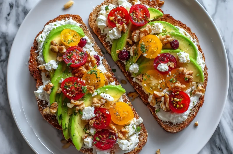 Avocado Toast with Feta Cherry Tomatoes Cranberries Walnuts Recipe
