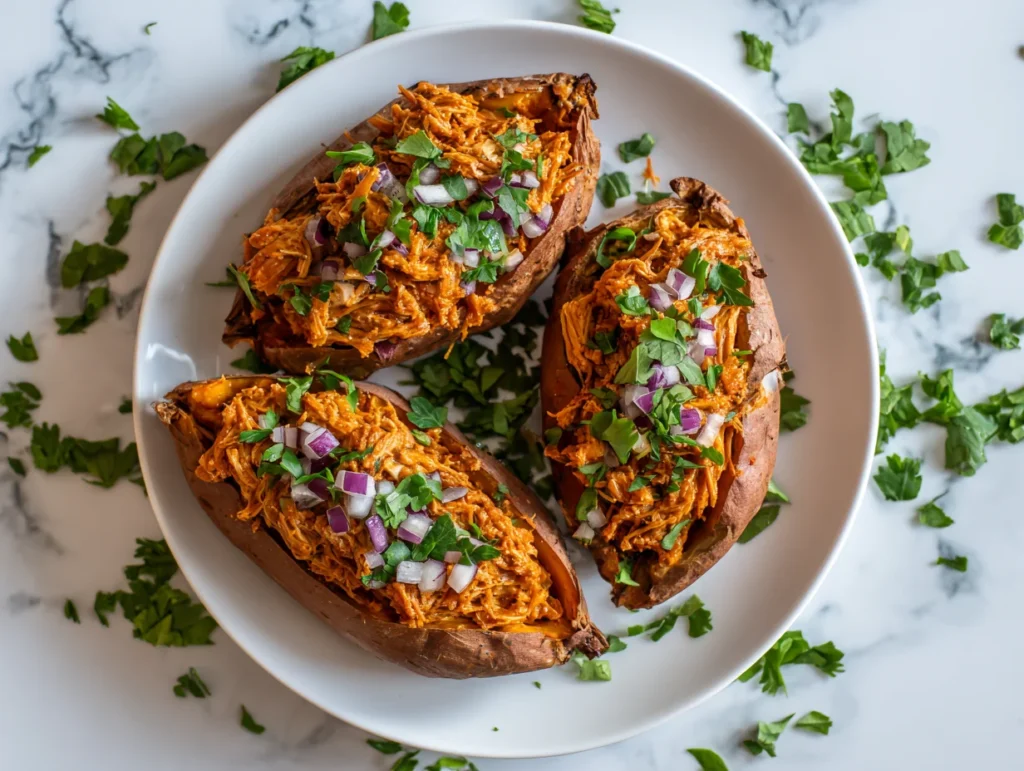 BBQ Jackfruit Stuffed Sweet Potatoes