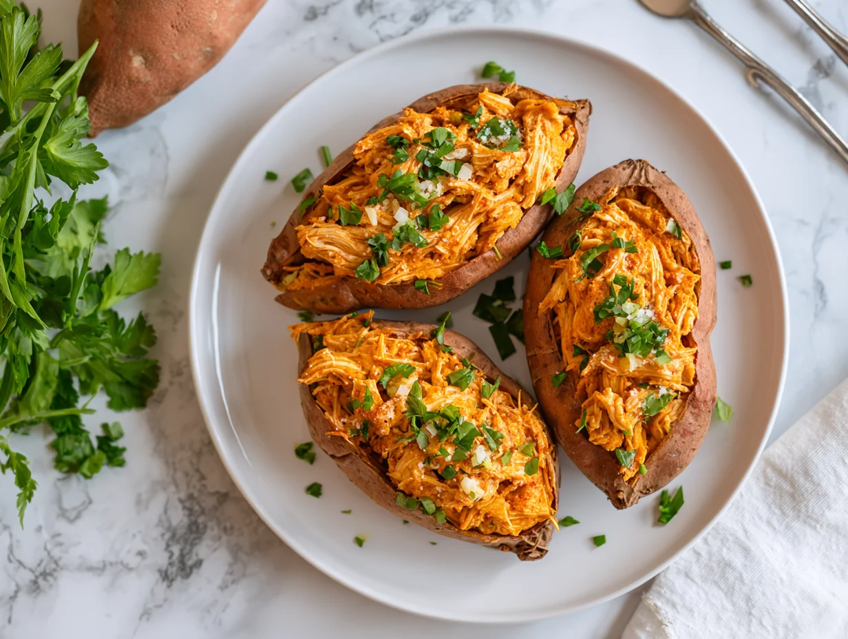 BBQ Jackfruit Stuffed Sweet Potatoes