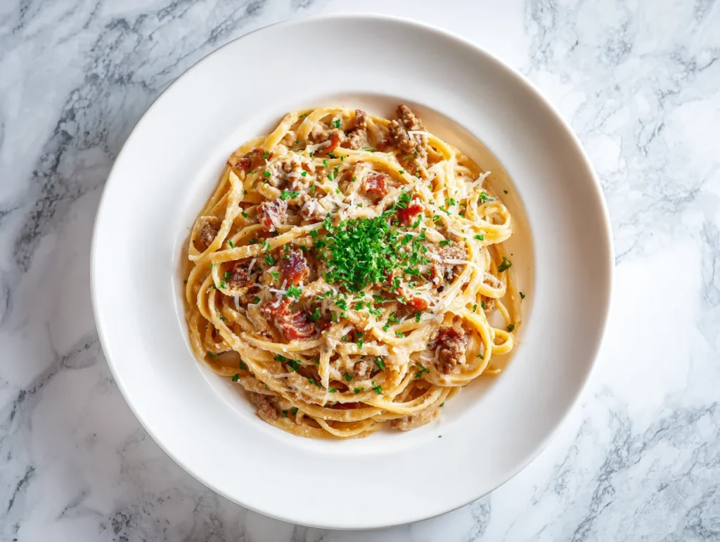 Bacon Cheeseburger Alfredo Pasta