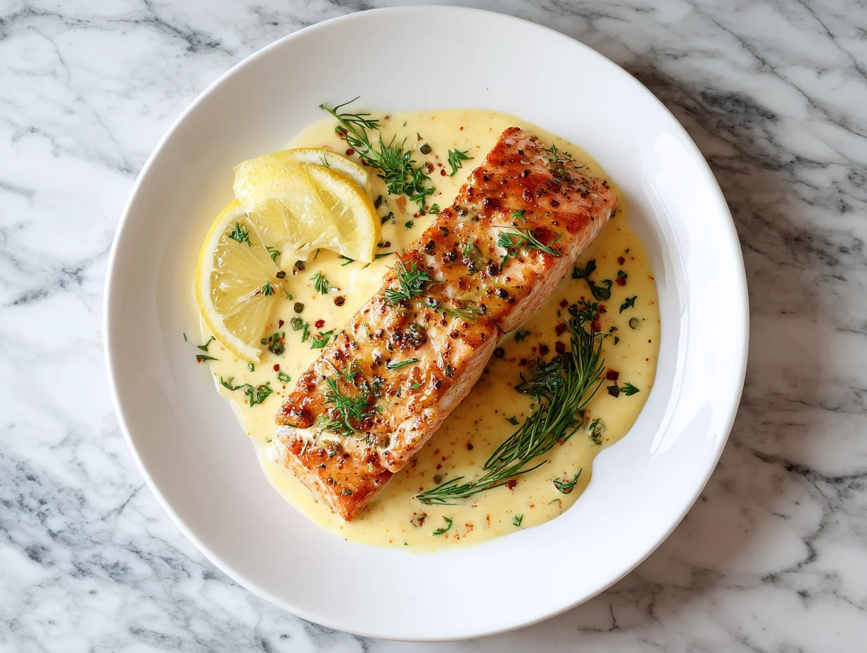 Baked Salmon with Lemon Butter Cream Sauce