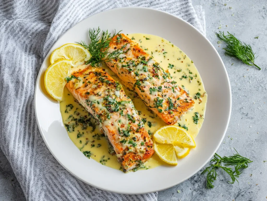 Baked Salmon with Lemon Butter Cream Sauce