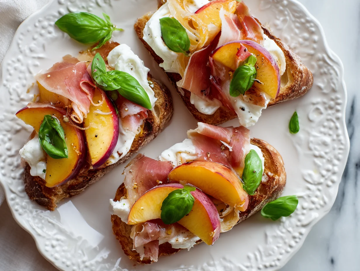 Burrata Crostini with Prosciutto and Peaches