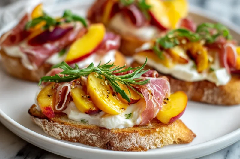 Fancy Burrata Crostini with Prosciutto and Peaches Recipe
