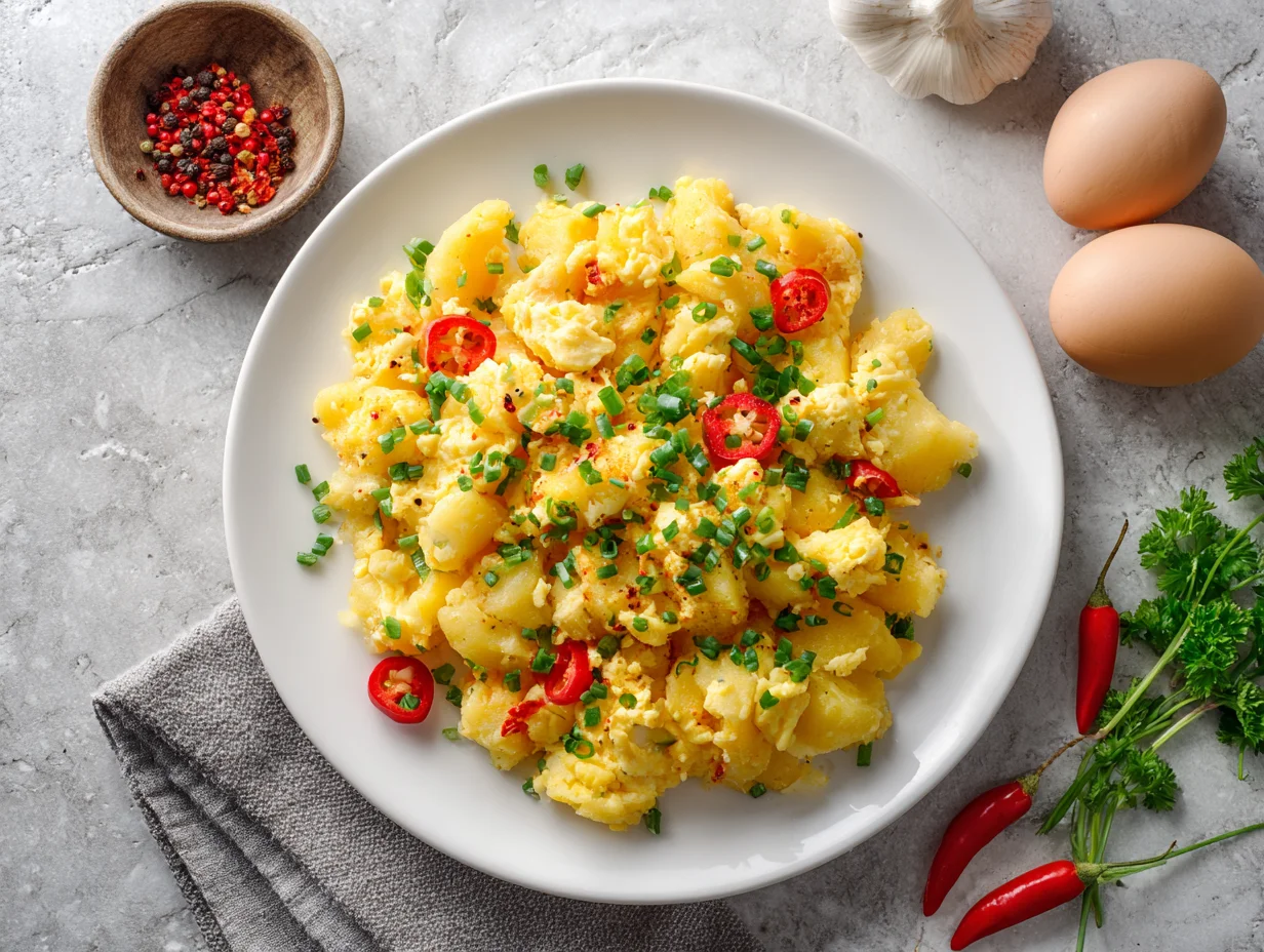 Cheesy Potato Egg Scramble