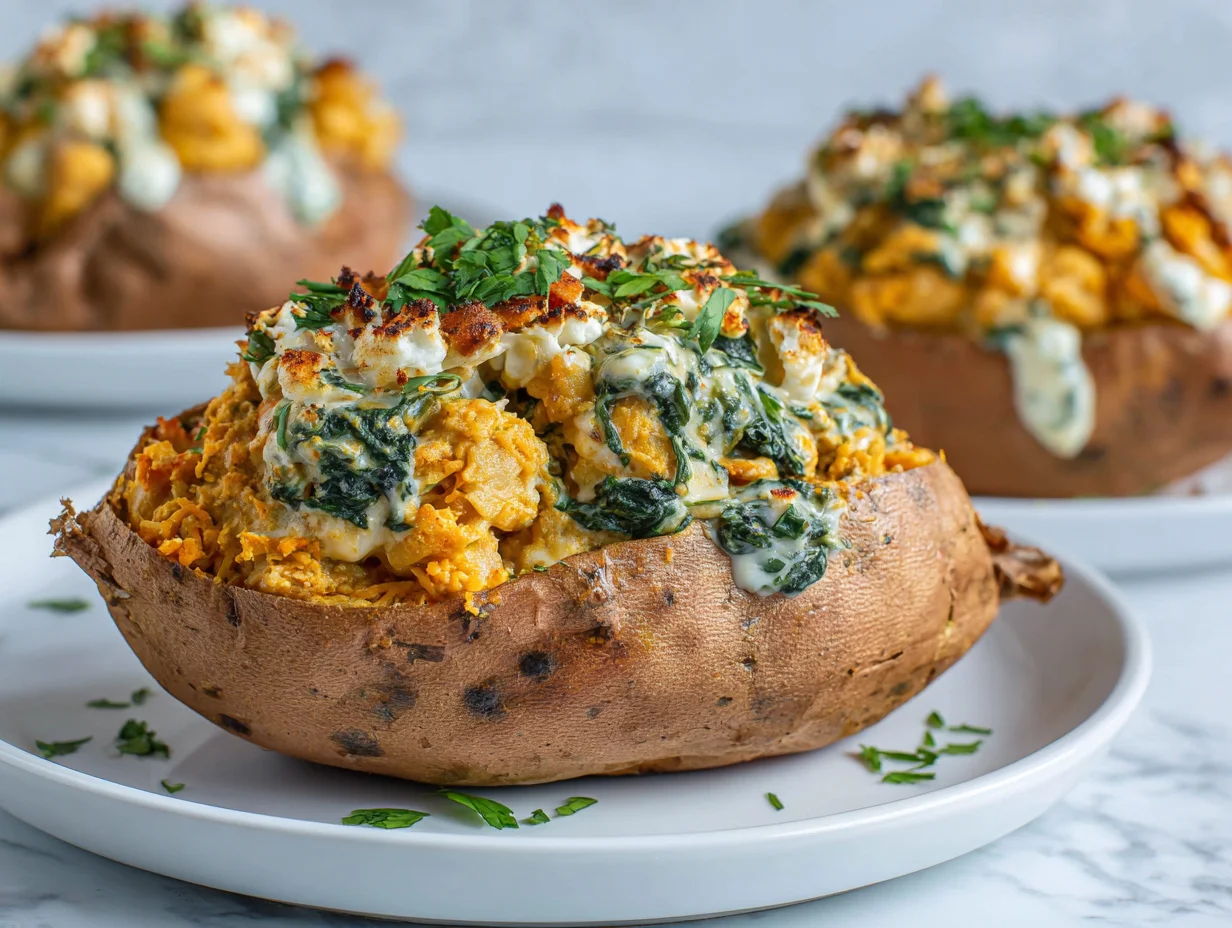 Chickpea Spinach Stuffed Sweet Potatoes