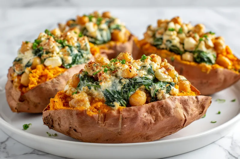 Healthy Chickpea Spinach Stuffed Sweet Potatoes Recipe