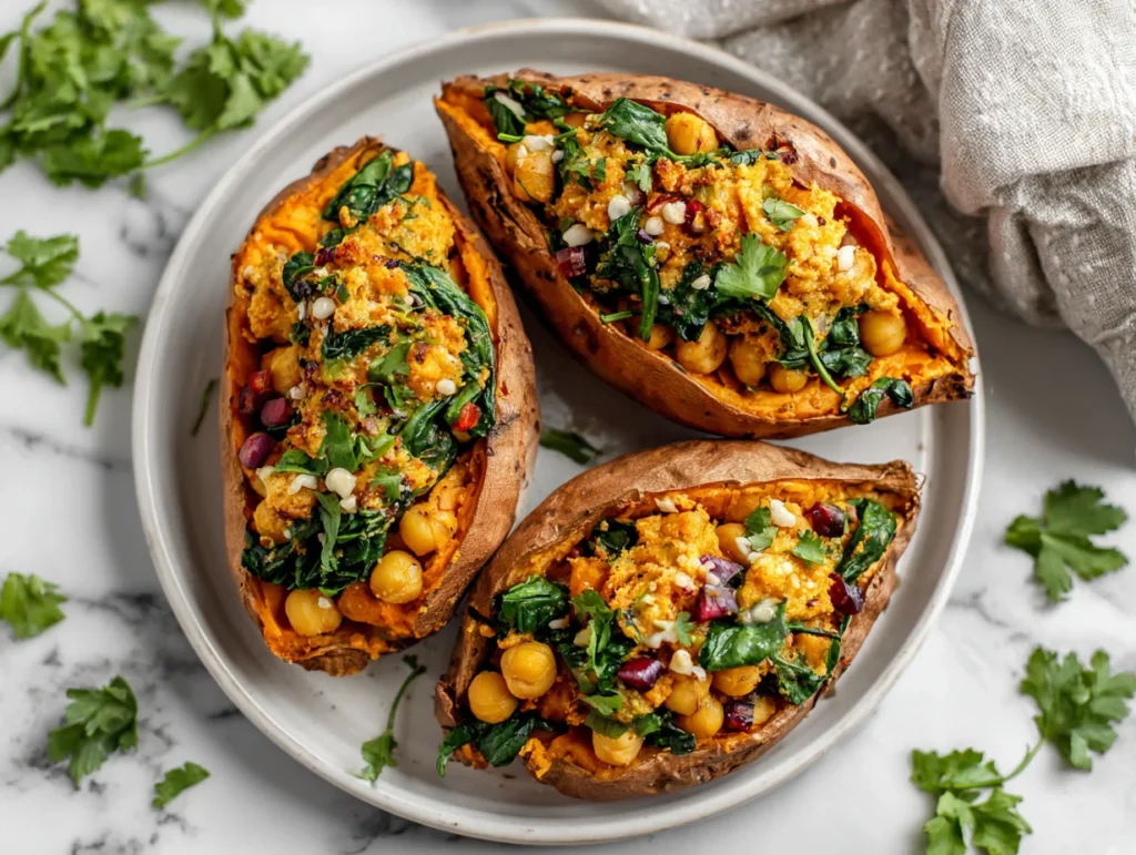 Chickpea Spinach Stuffed Sweet Potatoes