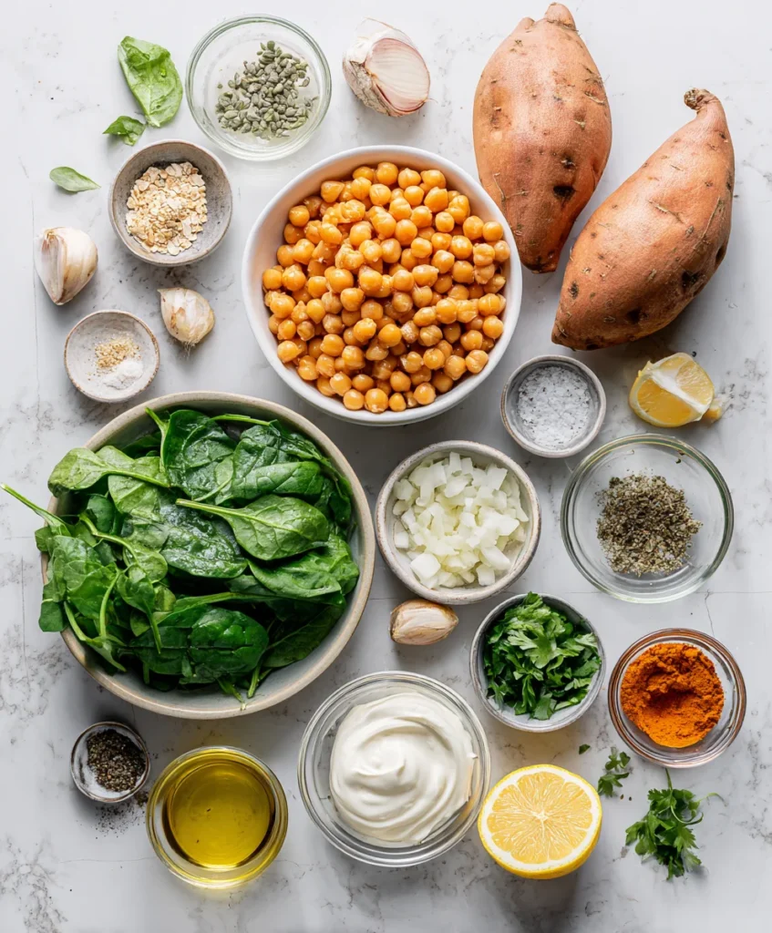 Chickpea Spinach Stuffed Sweet Potatoes