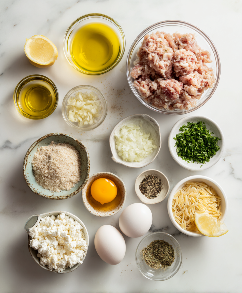 Greek Chicken Meatballs with Lemon Orzo
