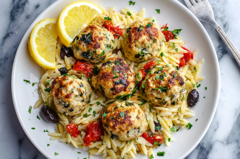 Zesty Greek Chicken Meatballs with Lemon Orzo Recipe